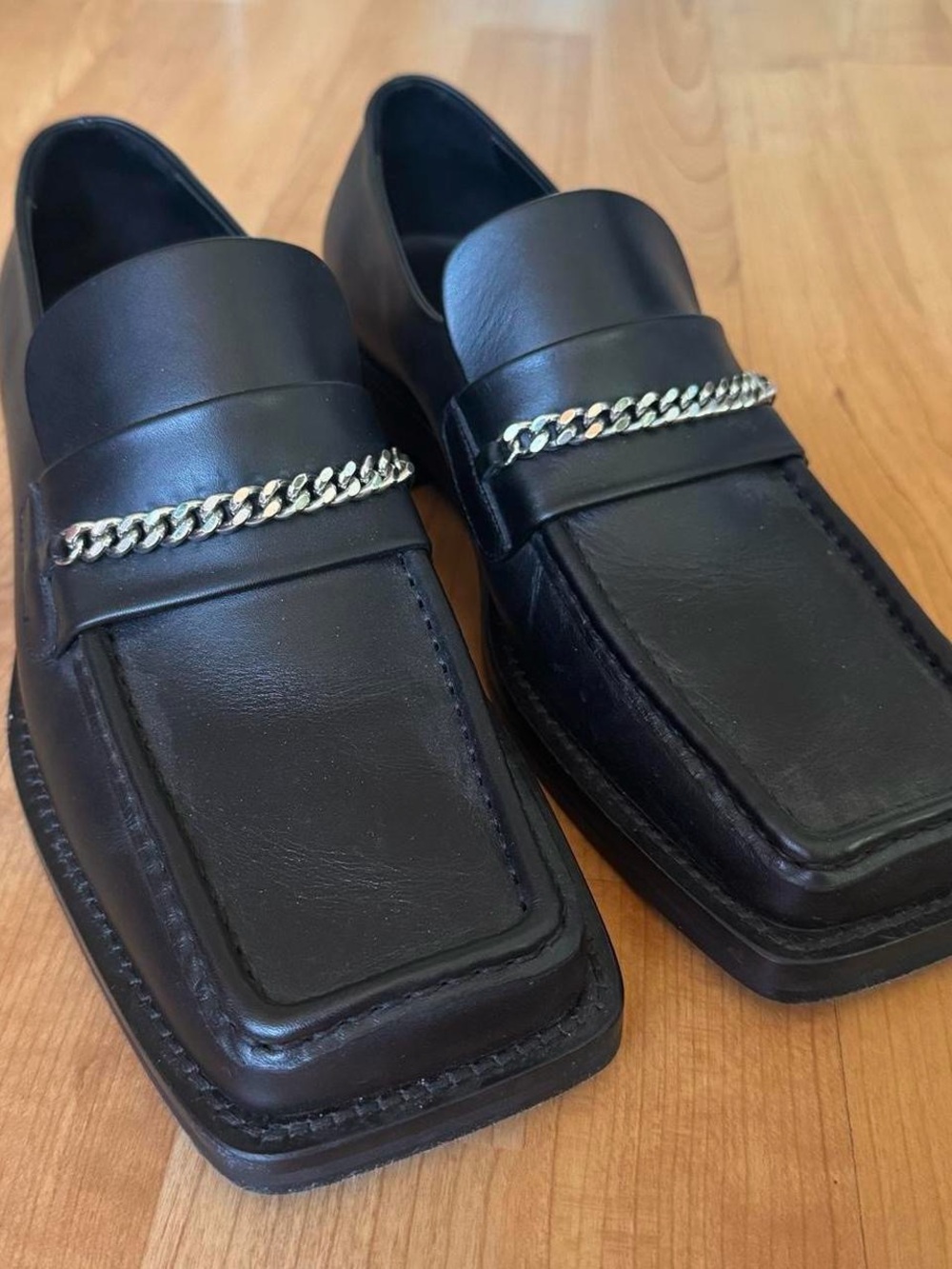 Martine Rose Black Leather Chain Loafers